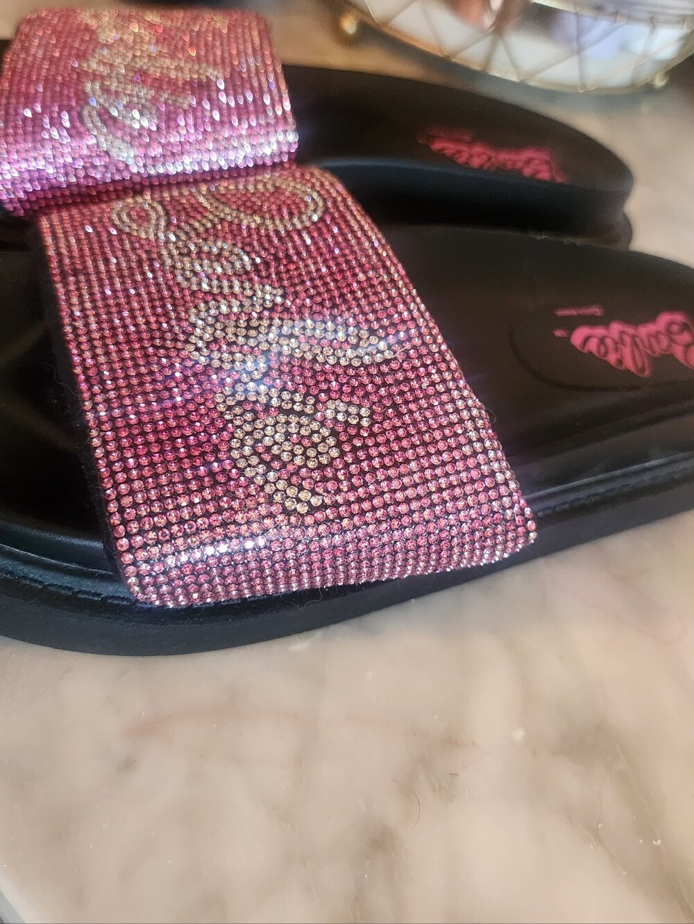Barbie Pink Crystal Logo Slide Sandals Size 8.5 - Picture 4 of 5